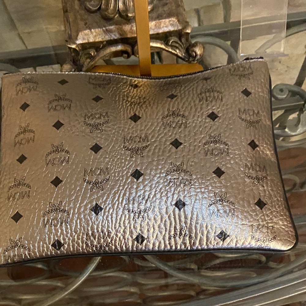 MCM Metallic Gold Clutch with Black Accents - Picture 8 of 11